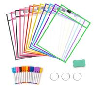 31Pcs Dry Erase Pockets Set：12 PCS 36x26cm Reusable Dry Erase Pockets,15 PCS Erase Pens,1PCS Eraser,3 PCS Keyring,Use for Draw,Schedule Planning,School Work,Teacher School Classroom Suppliers&Resource