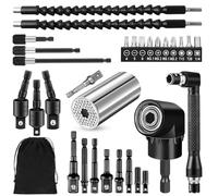 31pcs Flexible Drill Bit Extension Set, Rotatable Joint Socket 1/4 3/8 1/2" Hex Socket Adapter Set, 105° Right Angle Drill Attachment, Bendable Drill Extension Screwdriver Kit