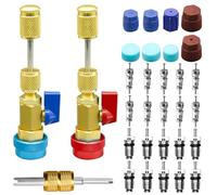 31Pcs R134A Valve Core Quick Remover Installer Tool Set, High Low Pressure Valve Core Removal Tool with 5V1 R134A Valve Core AC Service Port Cap Valve Stem Kit for Refrigerant Air Conditioner System
