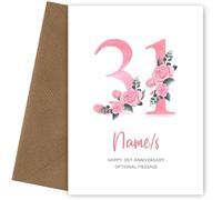 31st Anniversary Card for Wife Husband - Floral Number 31 with Custom Names - Celebrate Anniversaries with 31st Anniversary Card for Couple - 31 Years as Husband and Wife
