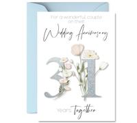 31st Anniversary Card for Women Men - Fancy Floral Flowers - Happy 31 Year Anniversary Card for Boyfriend Girlfriend Partner Wife, A5 Wedding Anniversaries Greeting Cards