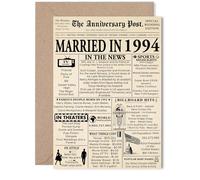 31st Anniversary Card for Women Men - Newspaper Married in 1994 - Happy 31 Year Wedding Anniversary Card for Companion Partner Husband Wife, 5x7 Inch Anniversaries Greeting Cards