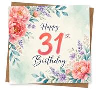 31st Birthday Card for Her, Pink Peonies & Lavender