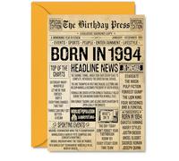 31st Birthday Card for Men Women - Bday Press Newspaper 1994 - Happy 31 Birthday Cards for Husband Colleague Brother Friend Neighbour Niece, A5 Bday Greeting Cards