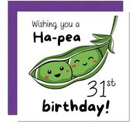 31st Birthday Card for Men Women Cute Pea Funny Birthday Card for 31 Year old Woman Friend Sister Daughter Mum Aunt thirty one, thirty first cousin Niece