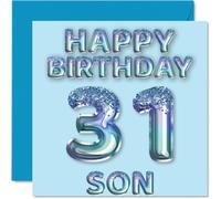 31st Birthday Card for Son, Blue Glitter Party Balloons