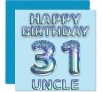 31st Birthday Card for Uncle - Blue Glitter Party Balloons - Happy Birthday Cards for 31 Year Old Uncle from Nephew Niece, 145mm Bday Greeting Cards Gift