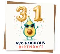 31st Birthday Card, Gold 31 Balloon Numbers & Avo Fabulous