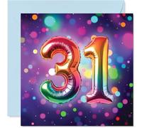 31st Birthday Cards for Women and Men, Rainbow Foil Balloon