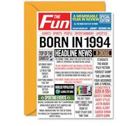 31st Birthday Cards for Women Men - Born In 1994 Newspaper - Happy 31 Birthday Card for Sister Brother Friend Vintage Retro Back In 1994, A5 Bday Greeting Cards