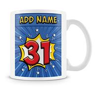 31st Birthday Gift for Men - Personalised Mug/Cup - Add Name - Comic Style Design - Blue