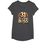 31st Birthday Gift: Years of Being a Boss Celebration T-Shirt, Girls, Dark Heather Grey, Large