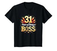 31st Birthday Gift: Years of Being a Boss Celebration T-Shirt, Kids, Black, 8 Years