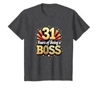31st Birthday Gift: Years of Being a Boss Celebration T-Shirt, Kids, Dark Heather Grey, 8 Years