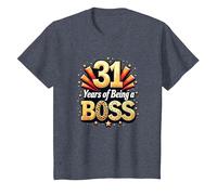 31st Birthday Gift: Years of Being a Boss Celebration T-Shirt, Kids, Heather Blue, 8 Years
