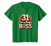 31st Birthday Gift: Years of Being a Boss Celebration T-Shirt, Kids, Kelly Green, 2 Years