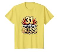 31st Birthday Gift: Years of Being a Boss Celebration T-Shirt, Kids, Lemon, 8 Years
