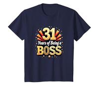 31st Birthday Gift: Years of Being a Boss Celebration T-Shirt, Kids, Navy, 8 Years