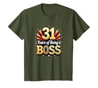 31st Birthday Gift: Years of Being a Boss Celebration T-Shirt, Kids, Olive, 2 Years