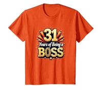 31st Birthday Gift: Years of Being a Boss Celebration T-Shirt, Kids, Orange, 2 Years