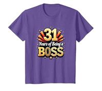 31st Birthday Gift: Years of Being a Boss Celebration T-Shirt, Kids, Purple Heather, 2 Years