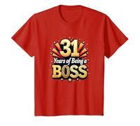 31st Birthday Gift: Years of Being a Boss Celebration T-Shirt, Kids, Red, 8 Years