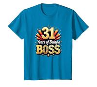 31st Birthday Gift: Years of Being a Boss Celebration T-Shirt, Kids, Sapphire, 3 Years