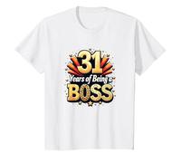 31st Birthday Gift: Years of Being a Boss Celebration T-Shirt, Kids, White, 8 Years