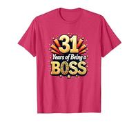 31st Birthday Gift: Years of Being a Boss Celebration T-Shirt, Men, Red Heather, XXL