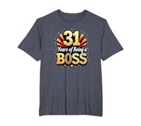 31st Birthday Gift: Years of Being a Boss Celebration T-Shirt, Men's Big and Tall, Heather Blue, 2X Tall