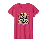 31st Birthday Gift: Years of Being a Boss Celebration T-Shirt, Women, Red Heather, XXL