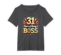 31st Birthday Gift: Years of Being a Boss Celebration T-Shirt, Women's Plus, Dark Heather Grey, 2X