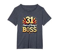 31st Birthday Gift: Years of Being a Boss Celebration T-Shirt, Women's Plus, Heather Blue, 2X