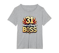 31st Birthday Gift: Years of Being a Boss Celebration T-Shirt, Women's Plus, Heather Grey, 2X