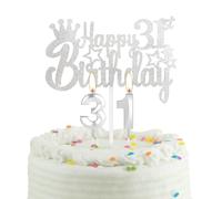 31st Silver Birthday Cake Candle with Cake Topper, Silver Party Candle Cake Topper for Boys Girls Men Women, 31st Birthday Decoration, Wedding Anniversary
