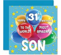 31st Son Birthday Card - World's Most Amazing Son - Happy 31st Birthday Card from Mum Dad, 145mm Age 31 Greeting Cards