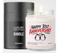 31st Wedding Anniversary Candle Gift - Luxury Soy Wax Candle - Vanilla, Jasmine, Sugared Almond - Makester