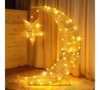 31x23 Inches Ramadan Moon Star Night Light Iron Ramadan String Moon Light Eid Mubarak Crescent Table Lamp Large Shining Crescent Star Lamp Decoration LED Fairy Bedroom Decorations for Home Festive