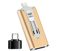 32~256GB Micro USB+8 Pin+USB 3.0 4 in 1 Mobile Phone Computer U-Disk,Memory Stick Storage,Portable Flash Drive,for Easily Backup Photos Videos,Plug and Play (Golden, 128G)