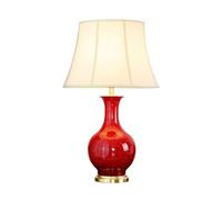 32.3" Red Glazed Ceramic/Metal Led Table Lamp with Fabric Lampshade, Postmodern Farmhouse Bedside Desk Nightstand for Bedroom Living Room/1