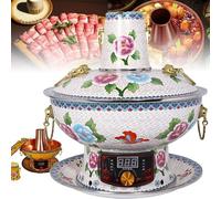 32/34/36cm Pure Copper China Chafing Dishes(Electric/Carbon Dual Purpose), Double-Boiled Hot Pot (Satisfying 2 Tastes), 360° Circulation Heating, Easy to Clean(White,32cm)