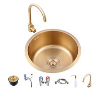 32/36/40cm Gold Stainless Steel Mini Kitchen Sink - Single Bowl Round RV, Pantry & Studio Small Space Design - Easy to Clean Compact Bar Sink(36 * 36 * 18cm)