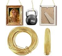 32.5 Feet Brass Hanging Wire, 0.7mm Flexible Solid Copper Wire for Picture Frames, Heavy Duty Metal Wire Supports up to 11lbs 5KGs, Gold Decorative Wire for Mirrors Clocks & Artworks, 1 Pack