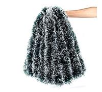 32.8 Feet Christmas Tinsel Garland, Dark Green and White Christmas Tinsel, Tinsel Tree Garland, Xmas Tinsel Garland, Tinsel Decorations for Christmas Party Supplies Indoor Outdoor Decorations