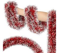 32.8 ft (1000 cm) Red Tinsel Garland, with Red Edge, for Christmas Tree & Fireplace Decor, Holiday Celebrations, Wedding Supplies