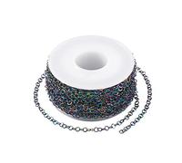 32.8 Ft Stainless Steel Rolo Chains 3mm Diameter Rainbow Soldered Flat Round Cross Link Belcher Chain Roll for Necklace Jewelry Making (Multi Color)