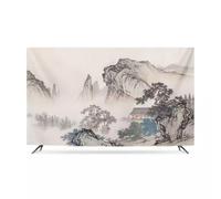 32-80 Inch Indoor TV Dust Cover Ink Painting Art Dustproof Screen Protector Breathable Display Cover for LCD/LED/Plasma, Hanging/Desktop/Curved TVs-Mountains2||32inch