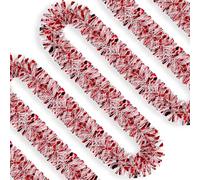 32.8ft Christmas Tinsel Garland, Two-Color Metallic Glitter Foil Tinsel Twist Garland Decorations for Christmas Tree Stair Fireplace Ceiling Hanging Wedding Birthday Party Supplies (Red)
