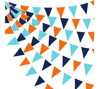 32.8Ft Navy Blue Orange Fabric Bunting Banner Triangle Flag Garland Pennant for Birthday Wedding Baby Shower Anniversary Nursery Garden Outdoor Hanging Festivals Outer Space Galaxy Party Decorations
