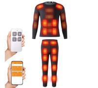 32 Areas Heated Thermal Underwear Set, App Control Motorcycle Clothing Fleece Thermal Shirt Pants, Without Battery,Black,M